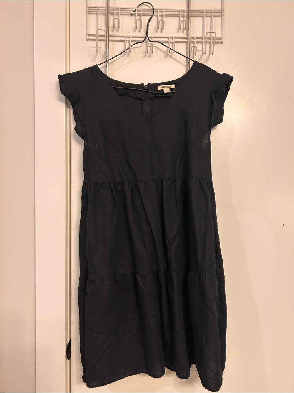 Goodthreads Black Tiered Midi Dress with Flutter Sleeves